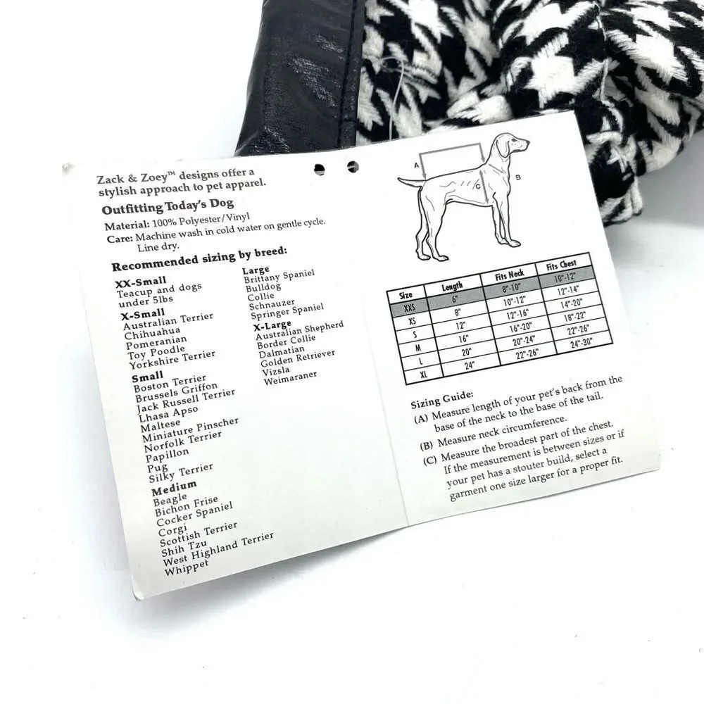 Zack & Zoey Houndstooth Dog Reversible Rain Jacket Coat XXS
